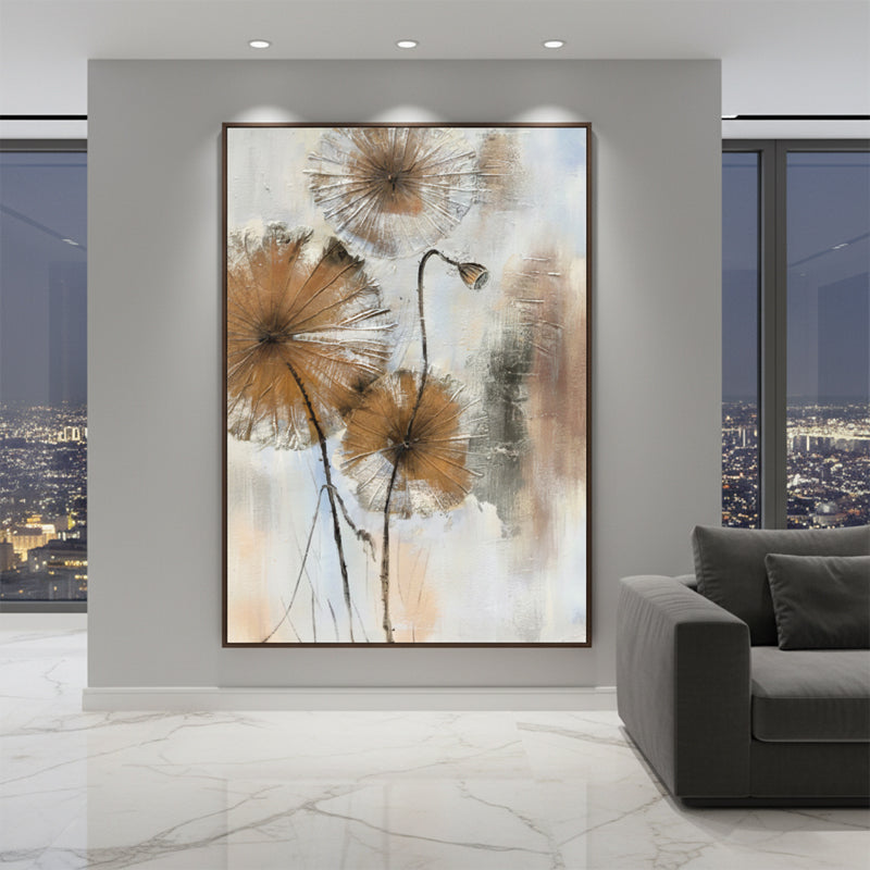 Lotus Pod Oil Painting | Botanical Wall Art | Hand Painted Oil Canvas
