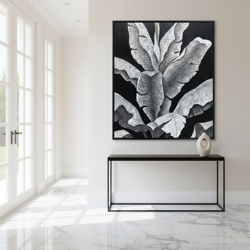Banana leaf – rich in texture and detail, an artistic mural.