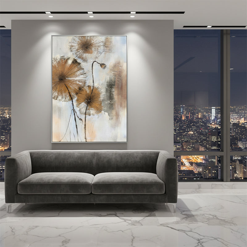 Lotus Pod Oil Painting | Botanical Wall Art | Hand Painted Oil Canvas
