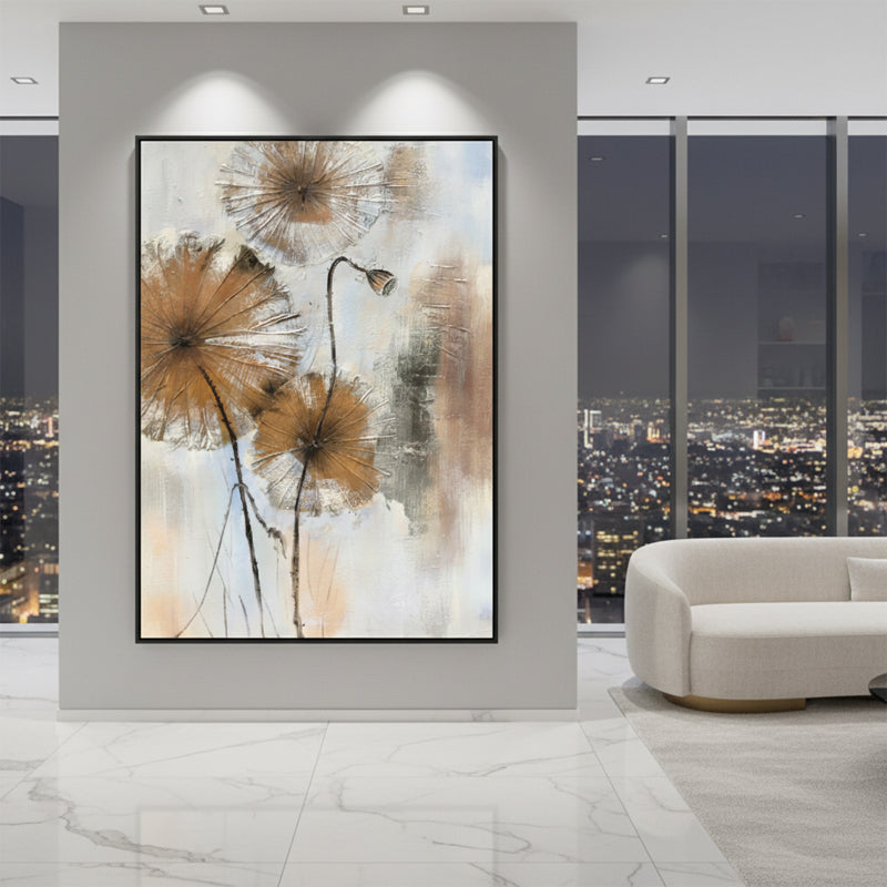 Lotus Pod Oil Painting | Botanical Wall Art | Hand Painted Oil Canvas