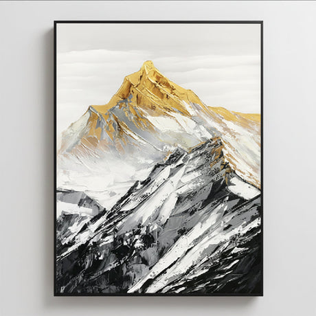 "Sovereign Peak" hand-painted gold summit mountain oil painting, framed in black aluminum
