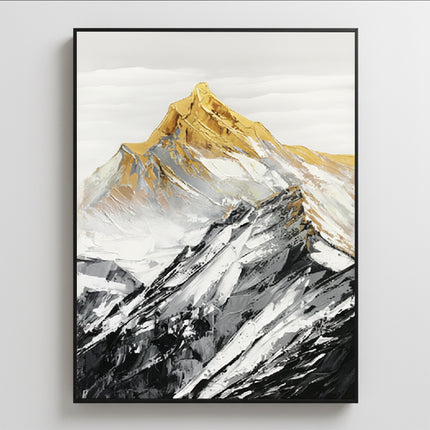 Gold Summit Mountain Oil Painting | Large Landscape Wall Art | Hand Painted Impasto Canvas