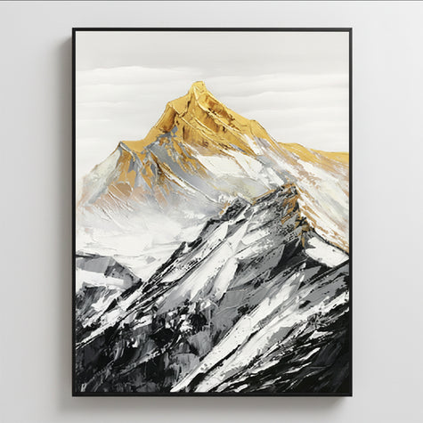 Gold Summit Mountain Oil Painting | Large Landscape Wall Art | Hand Painted Impasto Canvas