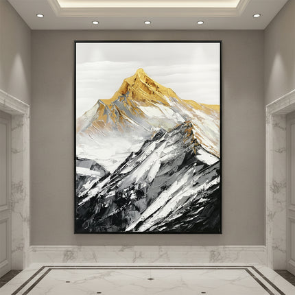 Gold Summit Mountain Oil Painting | Large Landscape Wall Art | Hand Painted Impasto Canvas