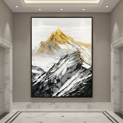 Gold Summit Mountain Oil Painting | Large Landscape Wall Art | Hand Painted Impasto Canvas