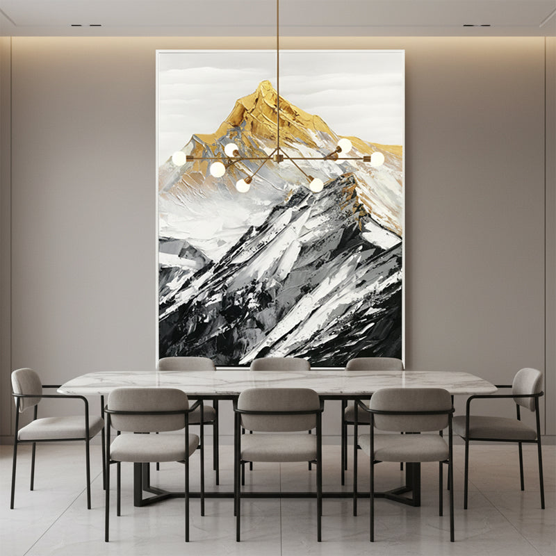 Gold Summit Mountain Oil Painting | Large Landscape Wall Art | Hand Painted Impasto Canvas