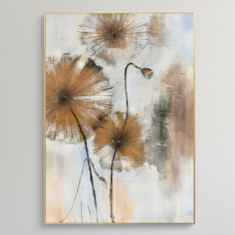 Lotus Pod Oil Painting | Botanical Wall Art | Hand Painted Oil Canvas