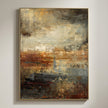 Vertical sunset abstract landscape oil painting, Gold Frame ultra-thin aluminum frame on warm gallery wall with shadow
