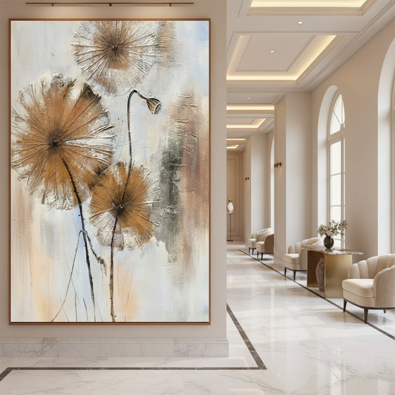 Lotus Pod Oil Painting | Botanical Wall Art | Hand Painted Oil Canvas