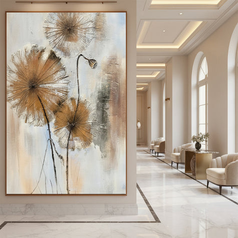 Lotus Pod Oil Painting | Botanical Wall Art | Hand Painted Oil Canvas