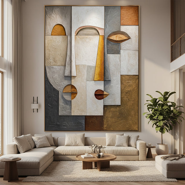 Abstract Geometric Faces Oil Painting | Cubist Wall Art | Hand Painted