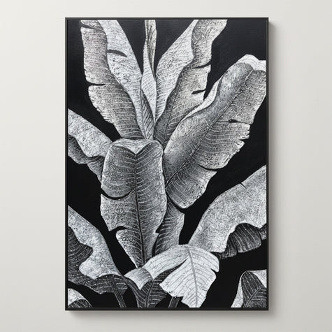 Banana leaf – rich in texture and detail, an artistic mural.