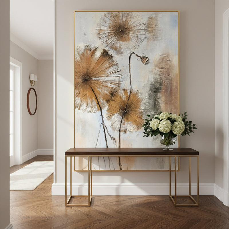 Lotus Pod Oil Painting | Botanical Wall Art | Hand Painted Oil Canvas