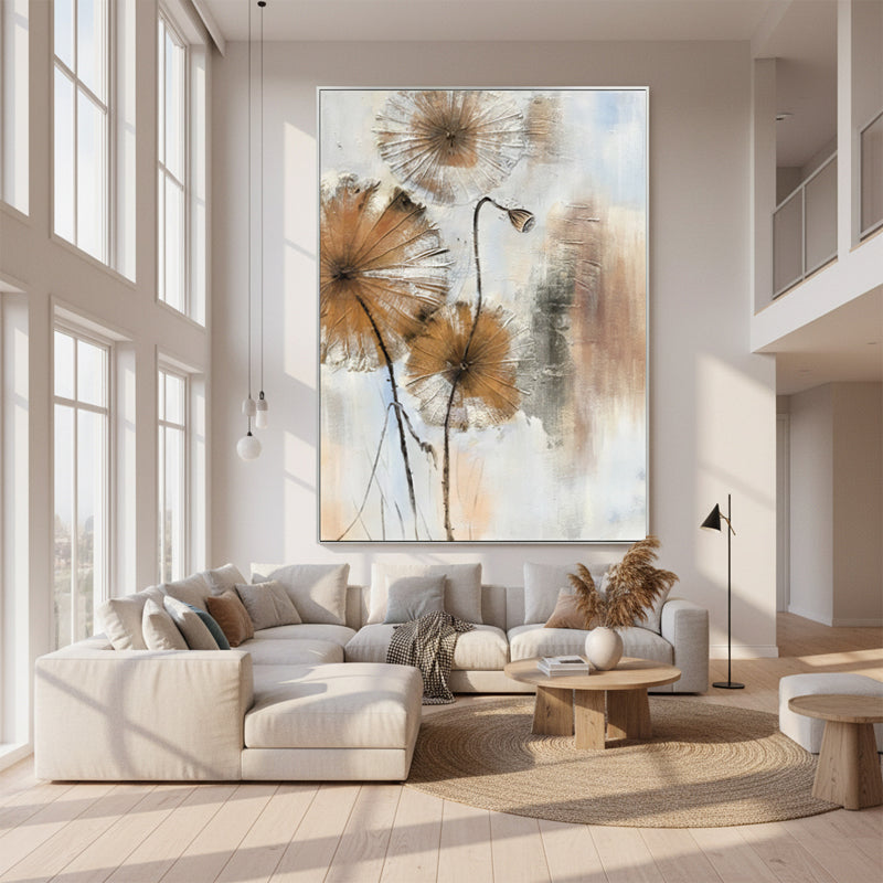 Lotus Pod Oil Painting | Botanical Wall Art | Hand Painted Oil Canvas