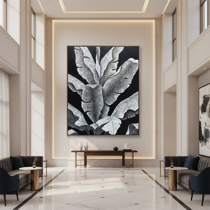 Banana leaf – rich in texture and detail, an artistic mural.