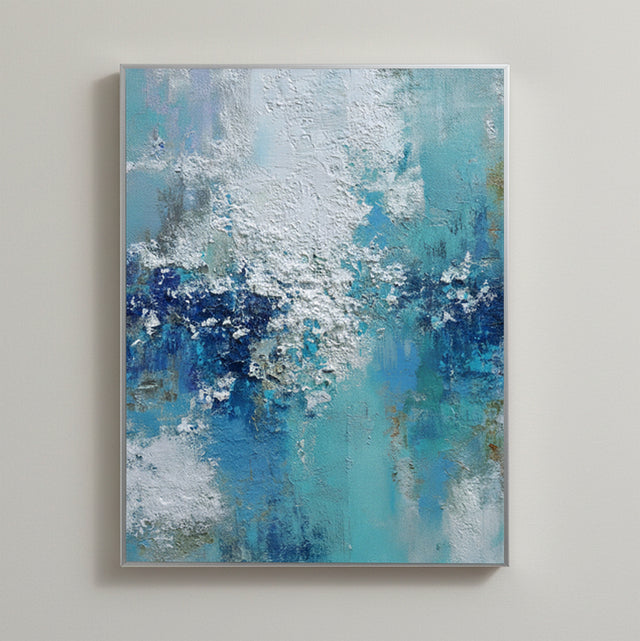 Abstract Blue Ocean Oil Painting | Heavy Impasto Textured Wall Art