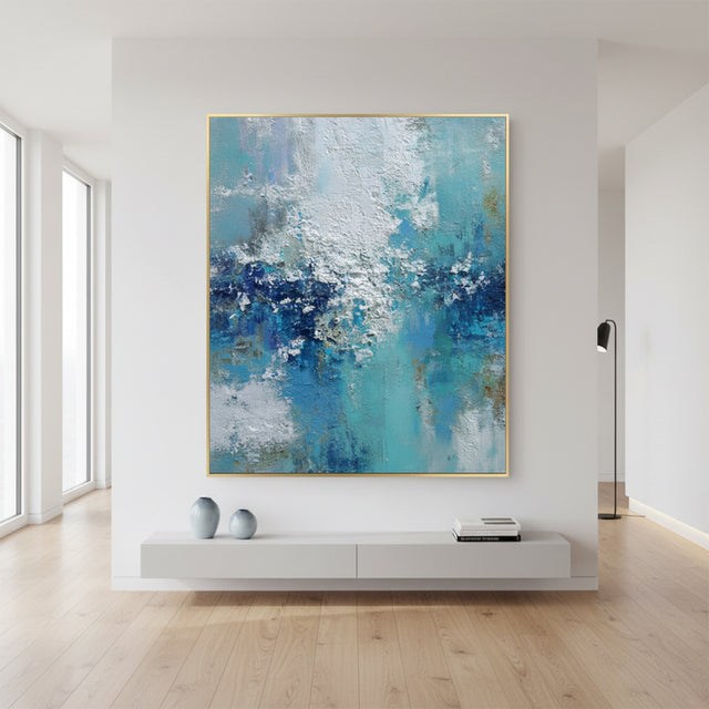 Abstract Blue Ocean Oil Painting | Heavy Impasto Textured Wall Art