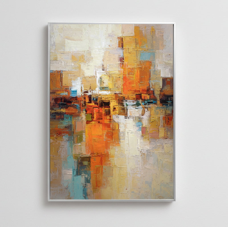 Golden Skyline Abstract Oil Painting | Warm Amber Textured Wall Art