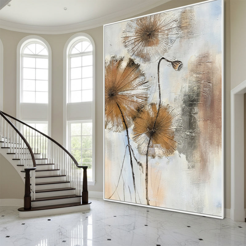 Lotus Pod Oil Painting | Botanical Wall Art | Hand Painted Oil Canvas