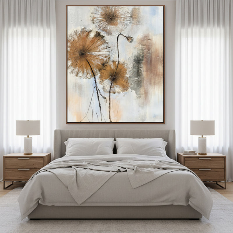 Lotus Pod Oil Painting | Botanical Wall Art | Hand Painted Oil Canvas